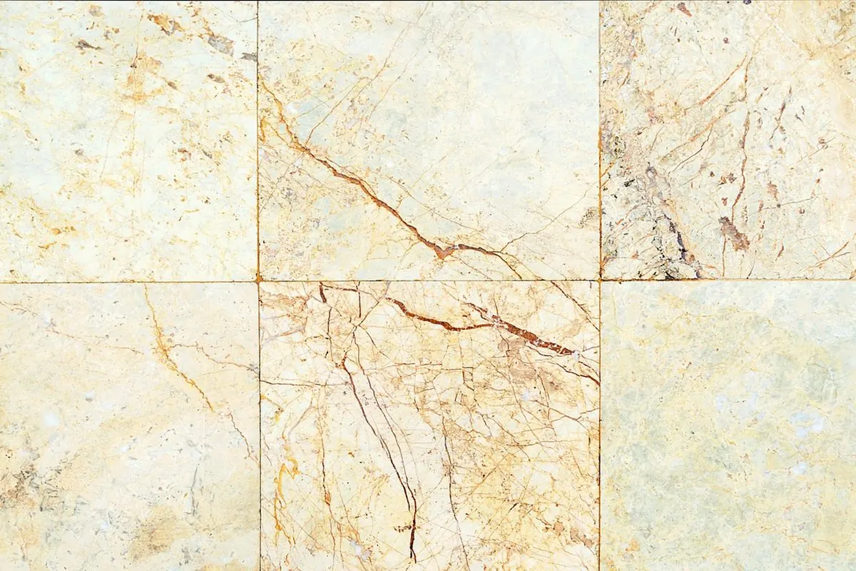 Tấm đá marble trắng kem cắt phẳng, vân nâu