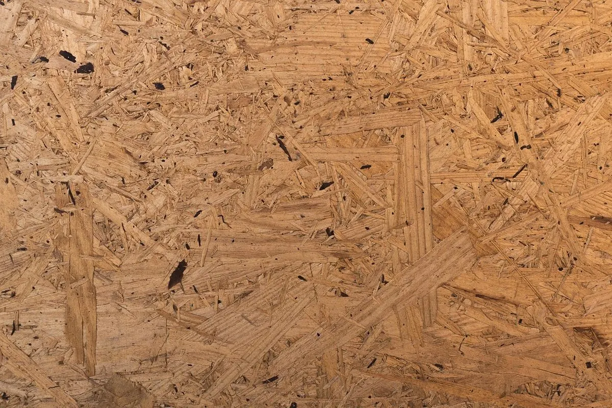 Close-up of a board pressed from wood flakes
