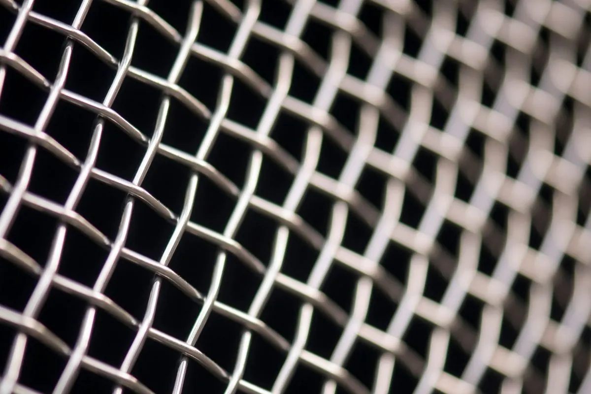 Close-up of fine woven steel wire mesh