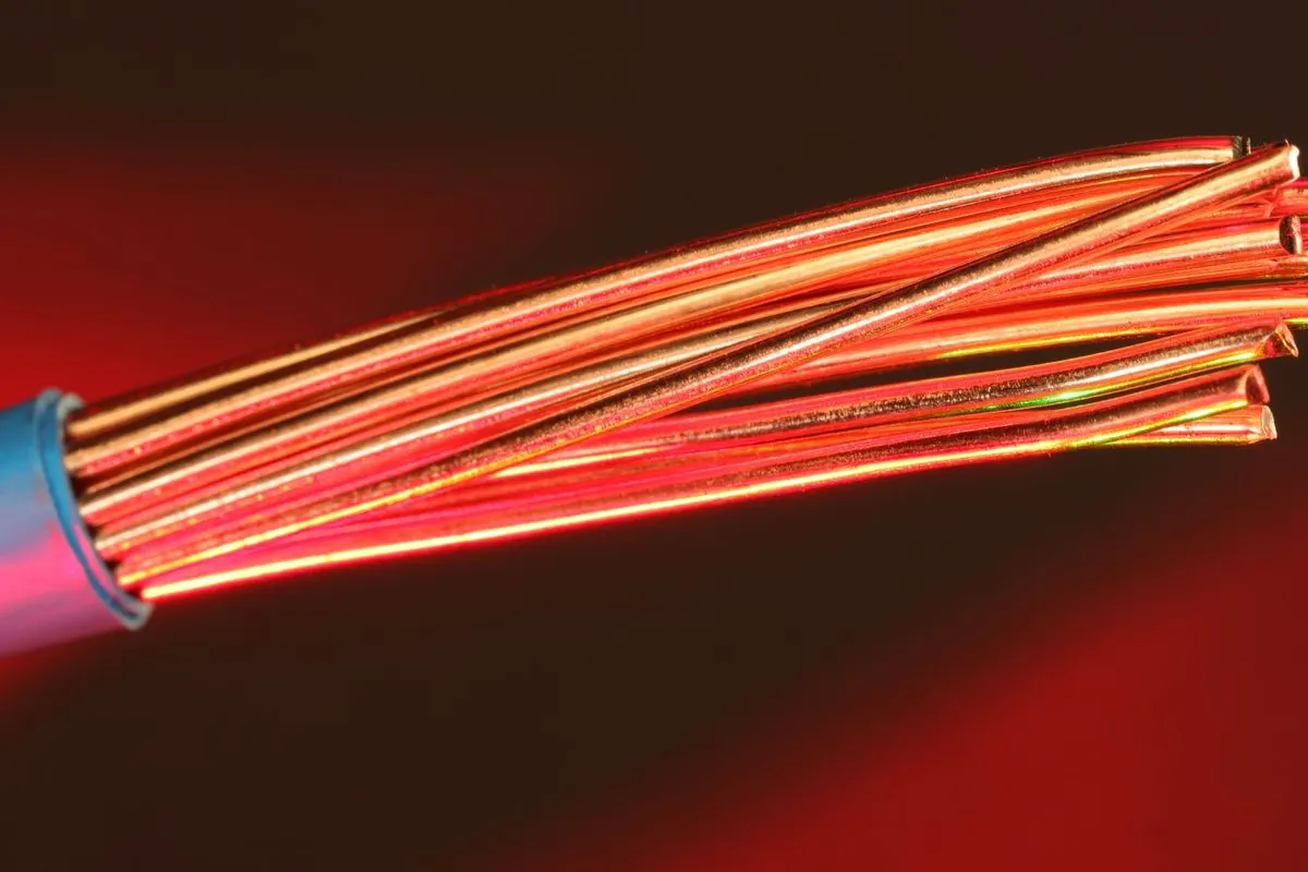 Bundle of bare copper wires stripped from the cable insulation