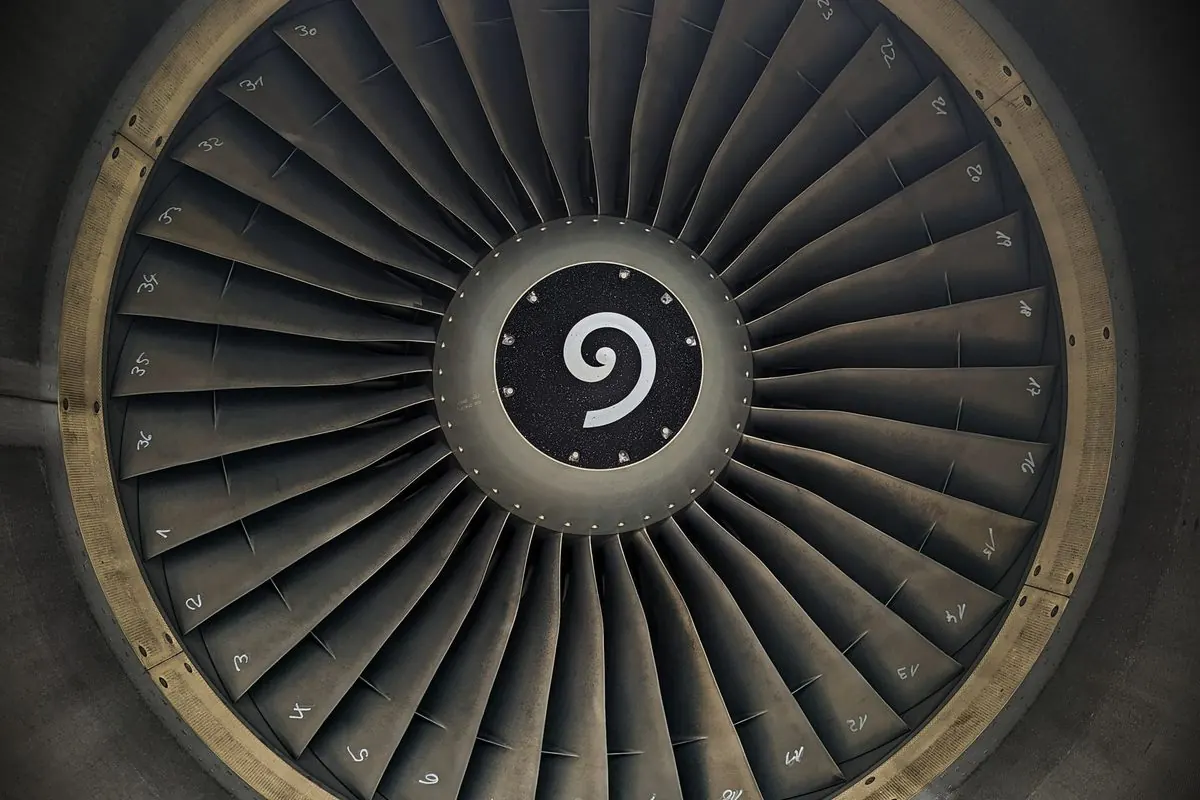 Front view of an aircraft jet engine fan