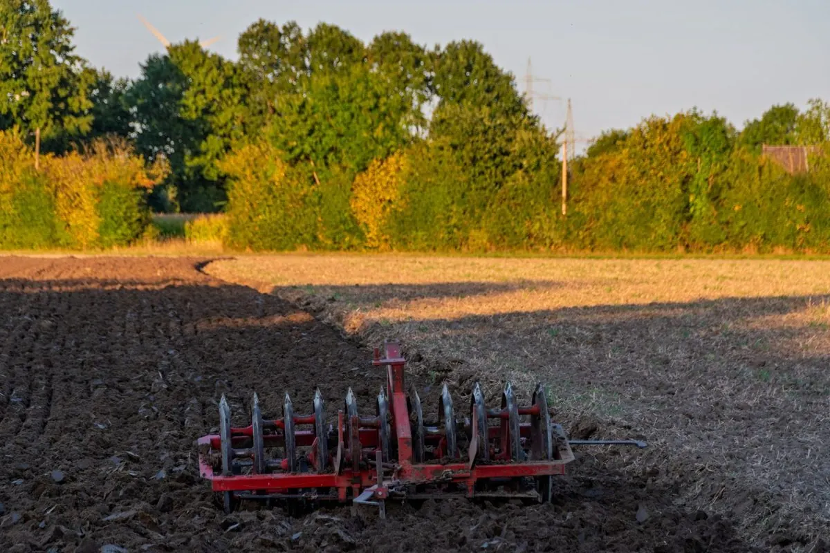 Red harrow on ploughed soil