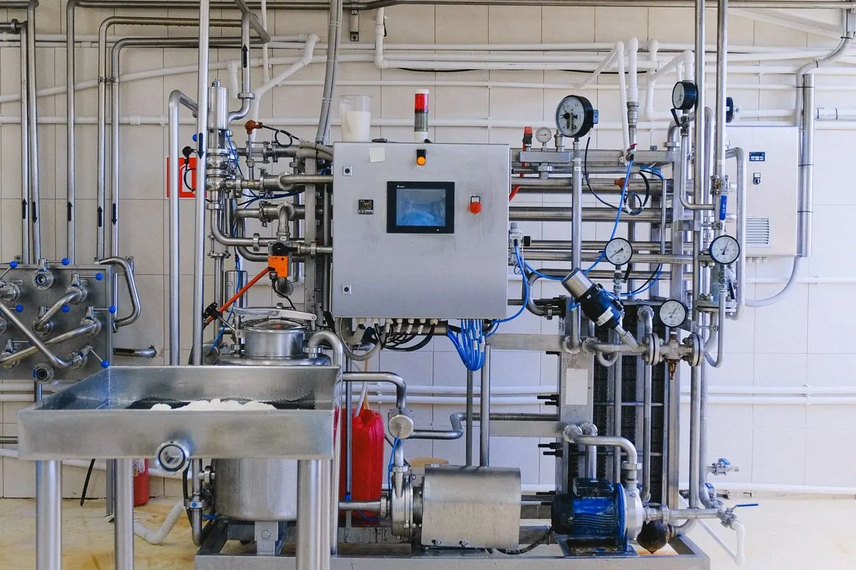 Stainless steel beverage processing equipment in a plant