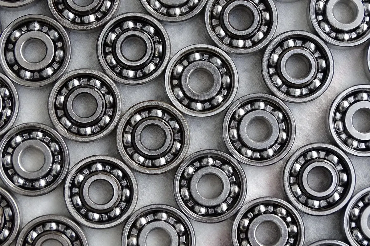 Many steel ball bearings packed close together